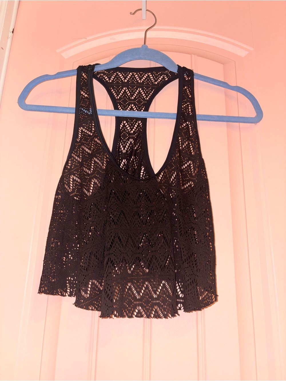 Black Crochet Mesh Sheer Swim Coverup Top/Tank | S